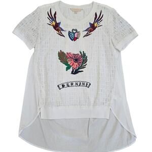 Bernini Women’s White Embroidered Tunic XL Butterfly Artsy Boho Festival Blouse